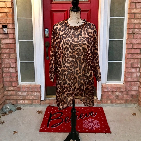 SHEER Thin Leopard Print Top coverup. Animal print. Dress or top. Super cute. - Picture 6 of 8
